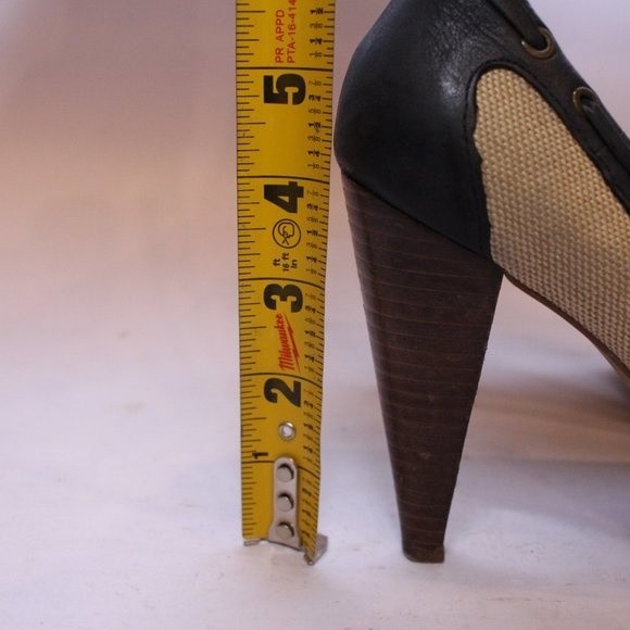 ZARA Peep Toe Canvas Pumps Heels Navy Cream Nautical Style Vintage Sz 37 US 6.5 - Picture 7 of 14